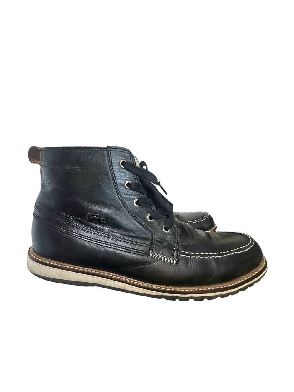 Lacoste Boots Mens Sz 11.5 Marceau Black Leather Top Stitched Ankle Moc Toe
